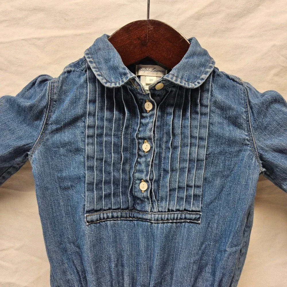 Ralph Lauren Denim Jumpsuit Kids‎ 5 Blue Long Sleeve Pintuck Utility Romper